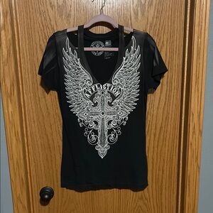 Affliction Black Fitted Graphic Short Sleeve Tee